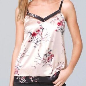 WHBM Satin Cherry Blossom Floral Print Layered Tank Top